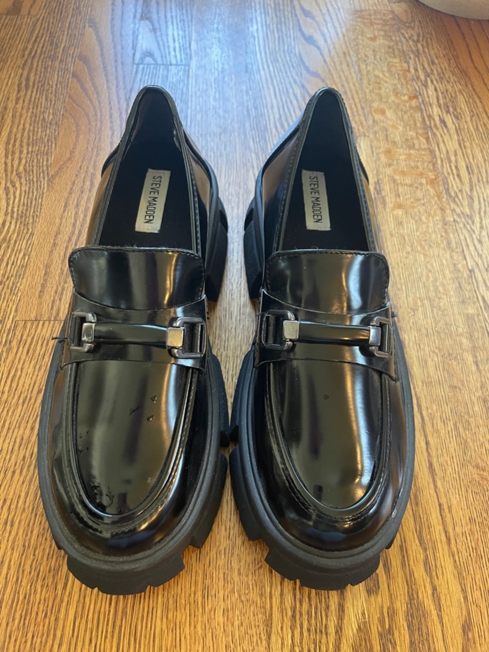 Steve Madden Black Patent Lug Sole Loafers
